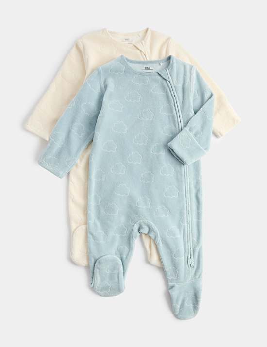 2pk Cloud Velour Sleepsuit