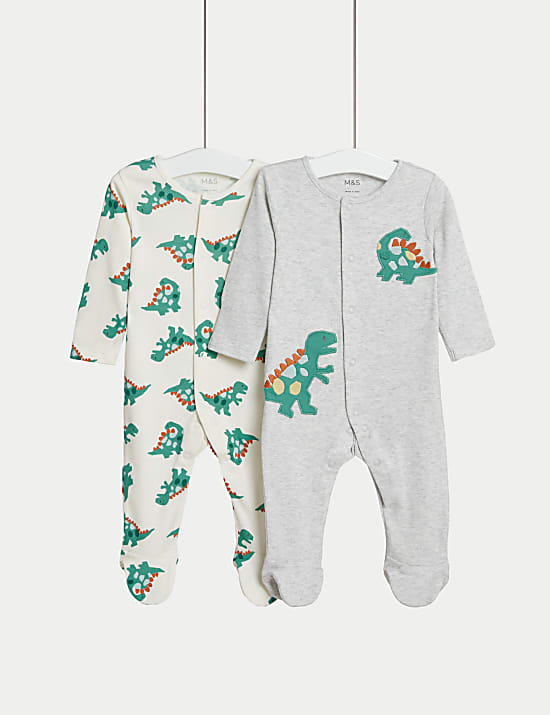 2pk Pure Cotton Dinosaur Sleepsuits (6&frac12;lbs-3 Yrs)