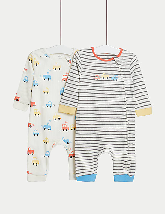 2pk Pure Cotton Transport Sleepsuits (6&frac12;lbs-3 Yrs)