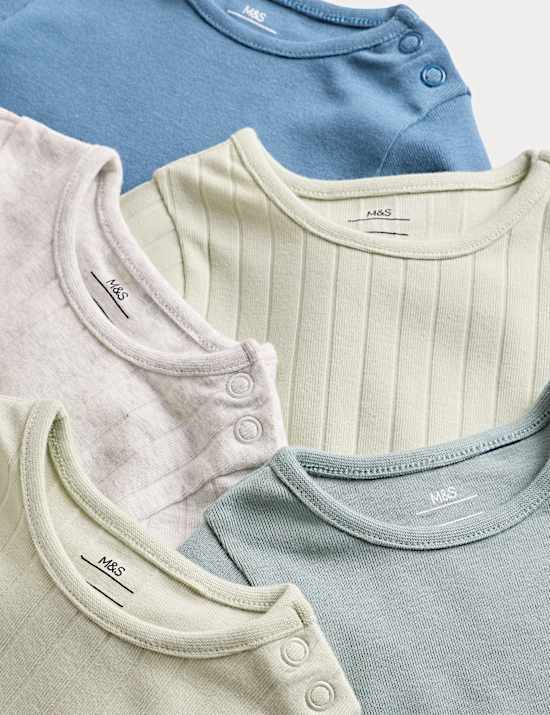5pk Cotton-Rich Rib Long Sleeve Bodysuits (0-3 Yrs)