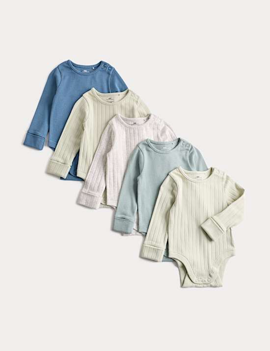 5pk Cotton-Rich Rib Long Sleeve Bodysuits (0-3 Yrs)