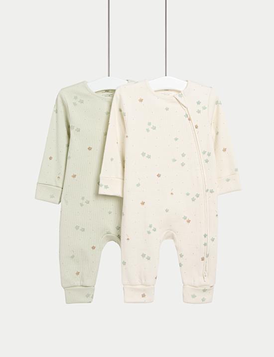 2pk Cotton Rich Leaf Print Sleepsuits (0 Mths-3 Yrs)