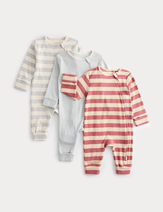3pk Stripe Sleepsuits (6½lbs-3 Yrs)