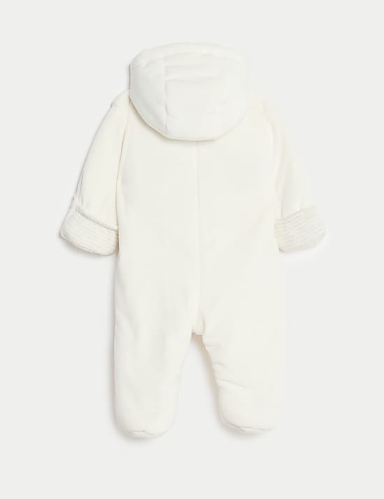 Velour Bear Pocket Hooded Pramsuit (0-12 Mths)