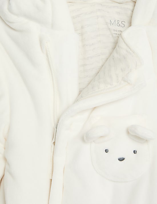Velour Bear Pocket Hooded Pramsuit (0-12 Mths)