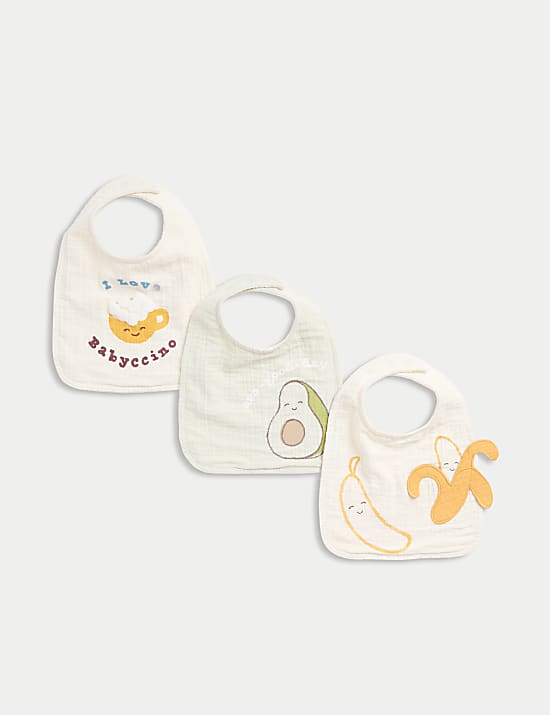 Set van 3 zuiver katoenen slabbetjes