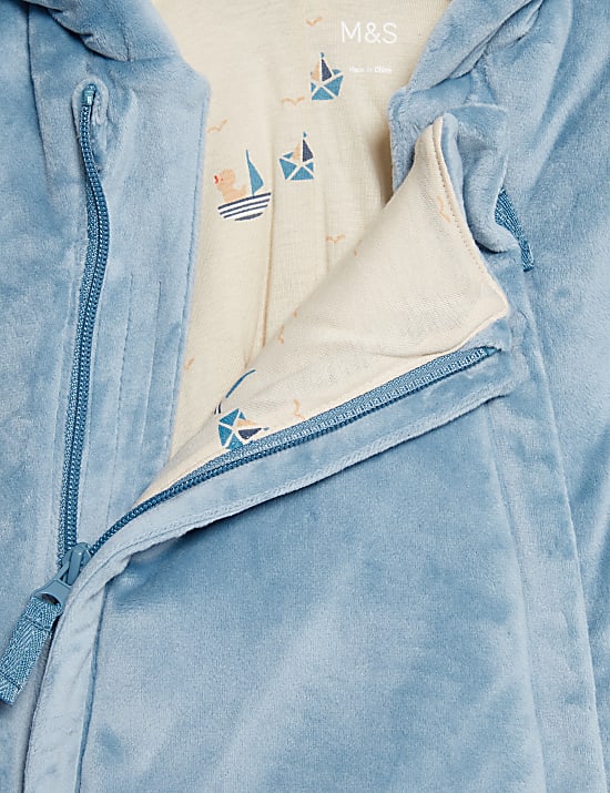 Velour Hooded Pramsuit (0-12 Mths)