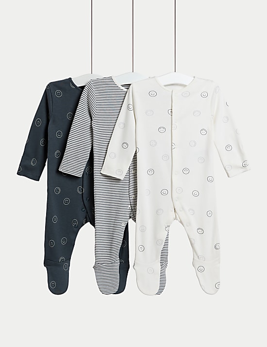 3pk Pure Cotton Sleepsuits (0-3 Yrs)