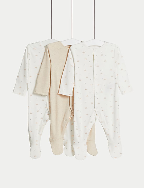 3pk Pure Cotton Turtle Sleepsuits (0-3 Yrs)