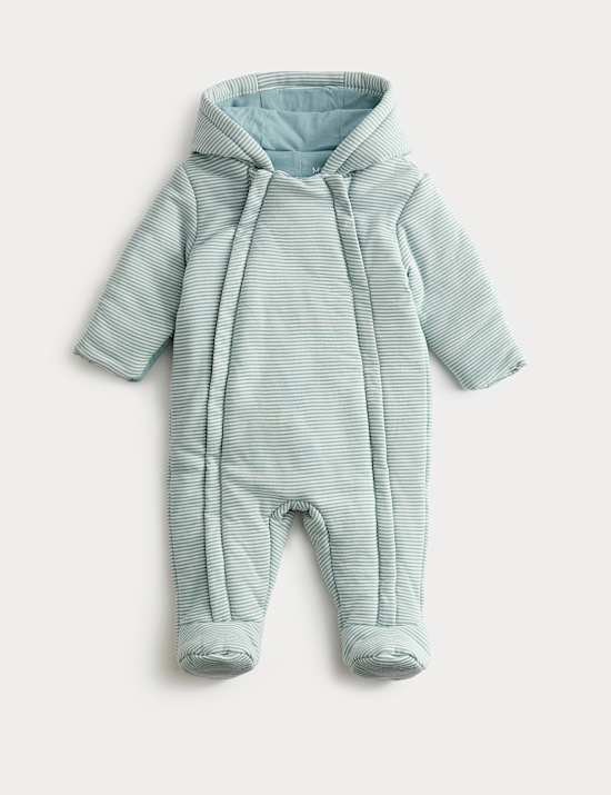 Cotton Rich Jersey Striped Pramsuit (0-12 Mths)