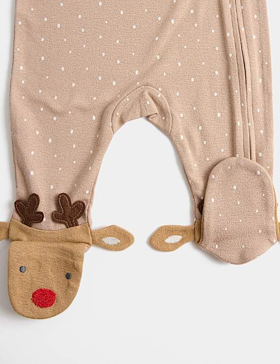 Pure Cotton Christmas Reindeer Sleepsuit (7lbs - 12 Mths)