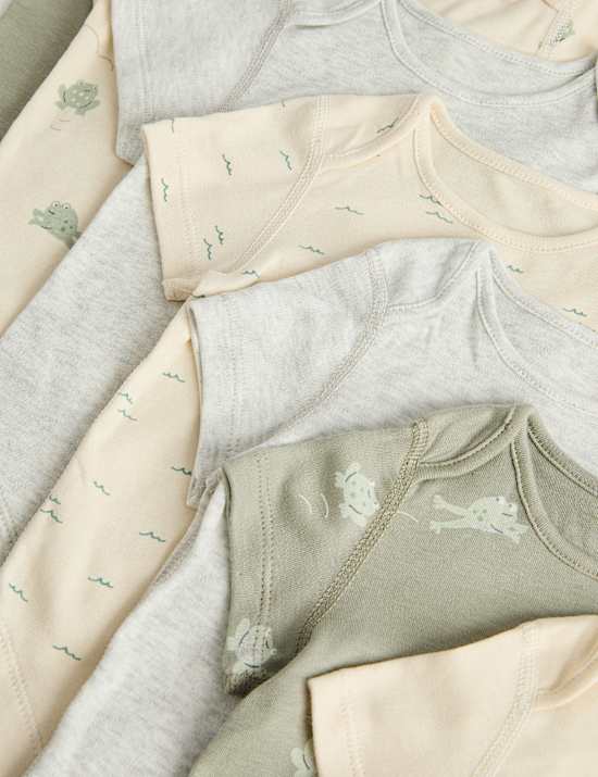 Lot de 7 bodys 100 % coton imprim&eacute; grenouille (jusqu'au 3 ans)