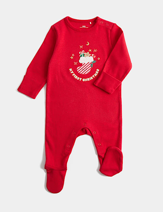 Pure Cotton My First Christmas Sleepsuit (7lbs - 12 Mths)