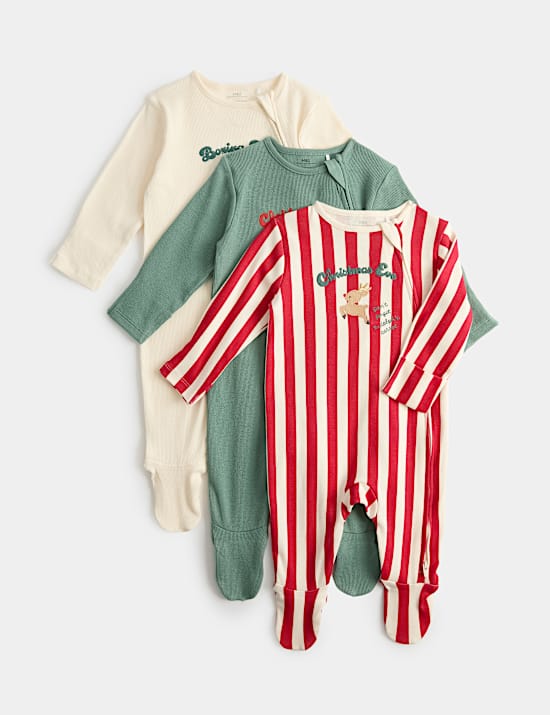 3 Pack Christmas Sleepsuits (0-12 Mths)