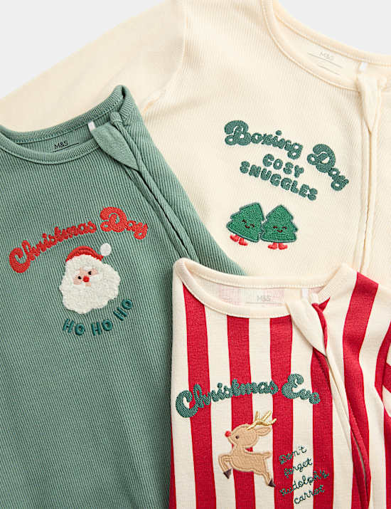 3 Pack Christmas Sleepsuits (0-12 Mths)