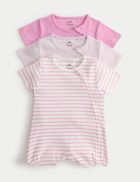 3 Pack Cotton Rich Rompers (0 Months-3 Years)