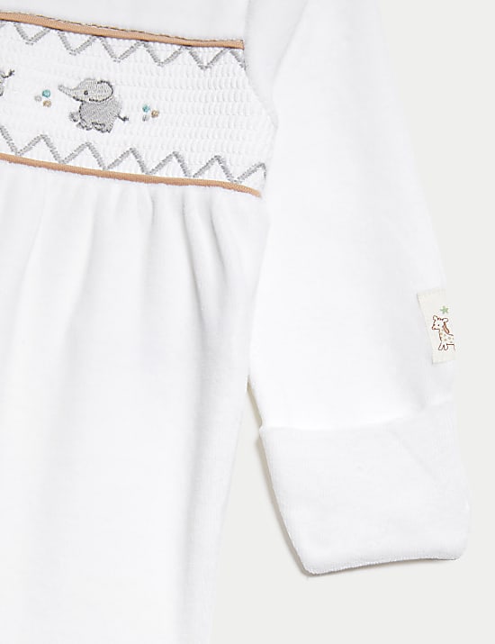 Cotton Rich Velour Elephant Sleepsuit (7lbs-1 Yrs)