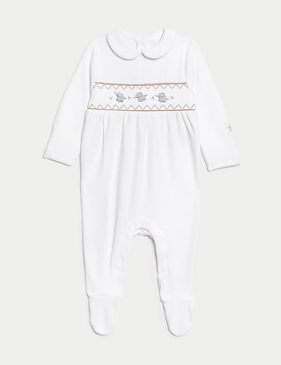 Cotton Rich Velour Elephant Sleepsuit (7lbs-1 Yrs)