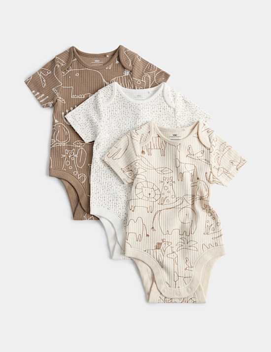 Pack de 3 bodis de cuerpo entero de algod&oacute;n con estampado de safari (3 kg-3 a&ntilde;os)