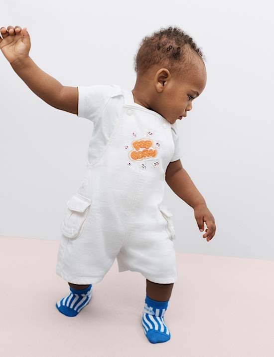 Cotton Rich Twill Popcorn Bibshorts (0-3 Yrs)
