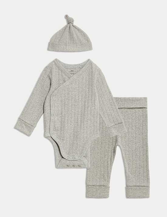 Ensemble 3 pièces en coton body et chapeau (3,2 kg-12 mois)