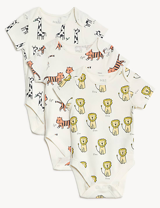3pk Pure Cotton Animal Print Bodysuits