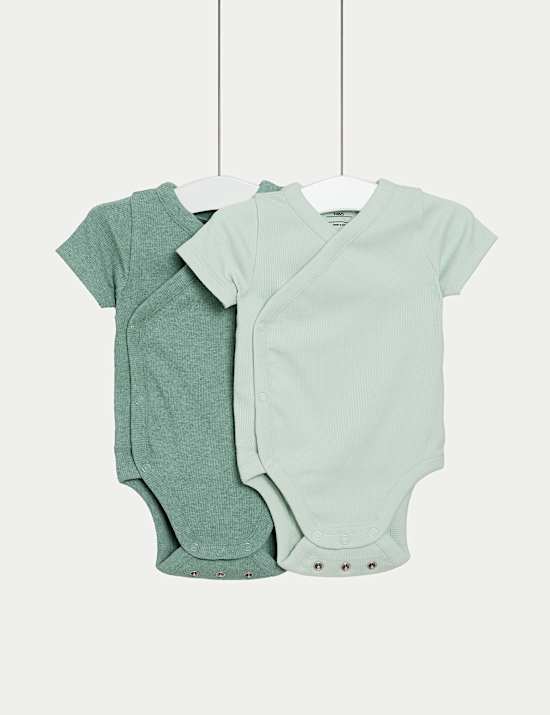 2 Pack Cotton Rich Ribbed Cross Over Bodysuits (0-3 Yrs)