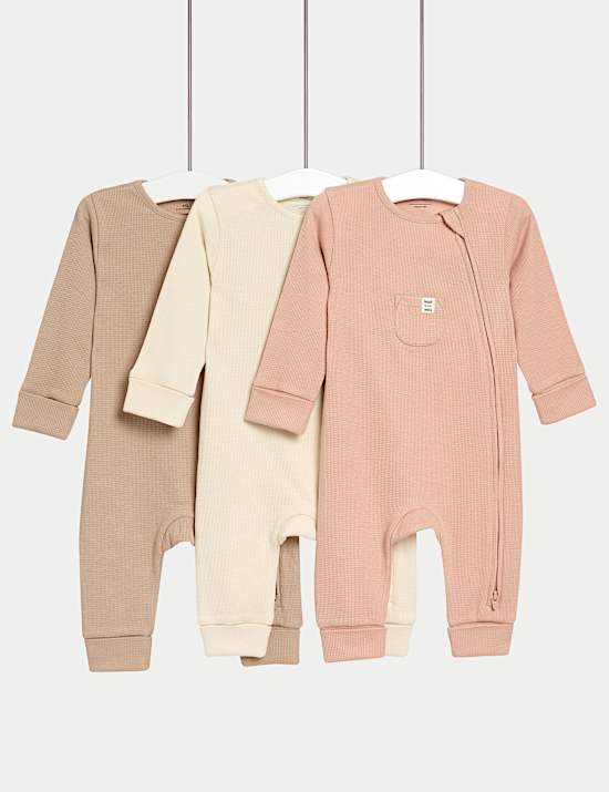 Lot de 3 dors-bien 100 % coton motif gaufré avec fermeture à glissière (2,9 kg-3 ans)