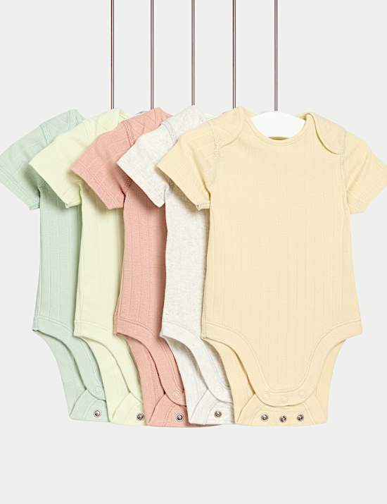 5pk Cotton Rich Plain Ribbed Bodysuits (6&frac12;lbs-3 Yrs)