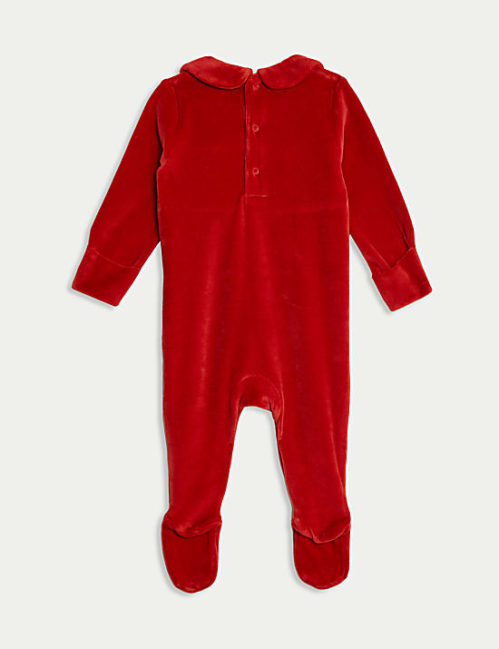 Smocked Velour Christmas Sleepsuit (0-12 Mths)