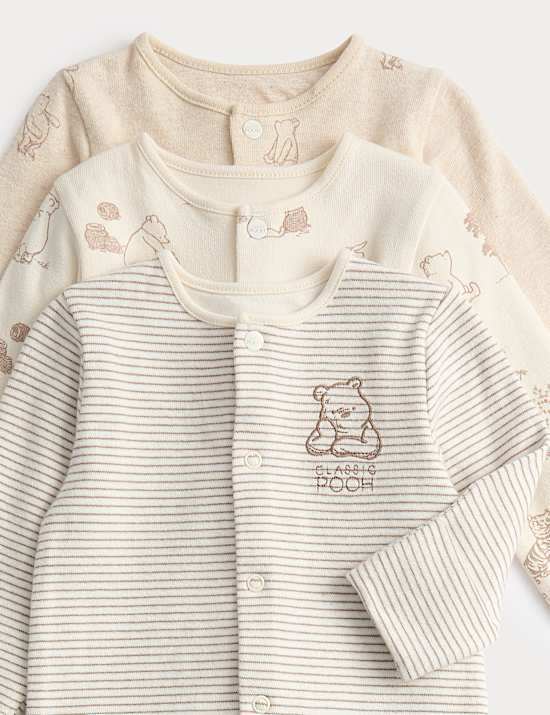 3 Pack Pure Cotton Winnie the Pooh™ Sleepsuits (0-3 Years)