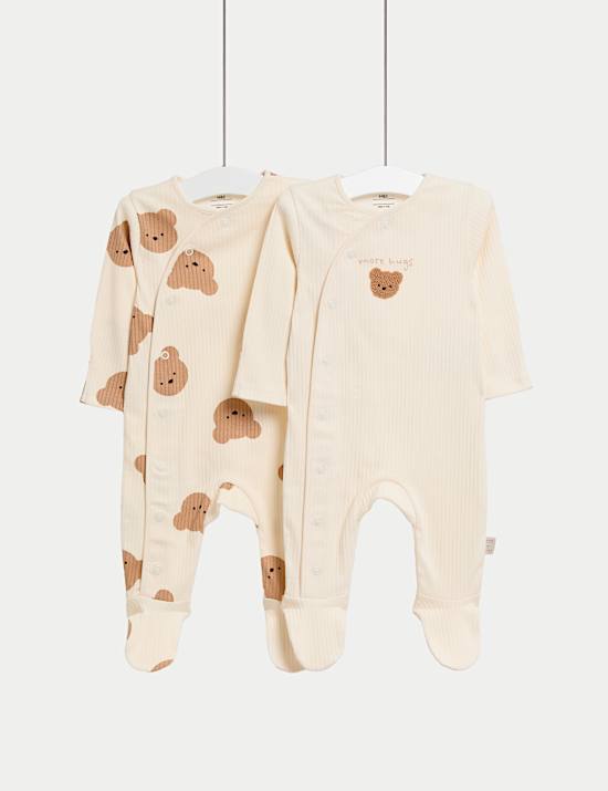 2pk Bear Print Sleepsuits (6½lbs-3 Yrs)