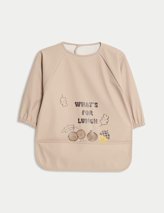 Long Sleeved Acorn Print Feeding Bib (6 Mths - 3 Yrs)