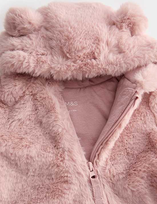 Faux Fur Hooded Pramsuit (0-12 Mths)