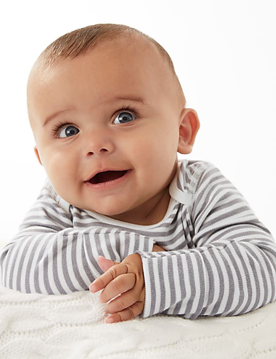 Pure Cotton Striped Teddy Bear Bodysuit (7lbs - 12 Mths)