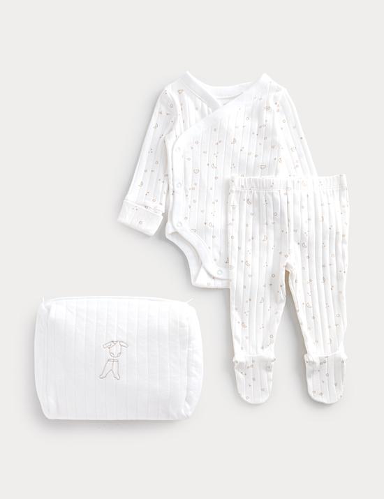 3 Piece Cotton Rich Crawler Outfit with Pouch (0-6 Months)