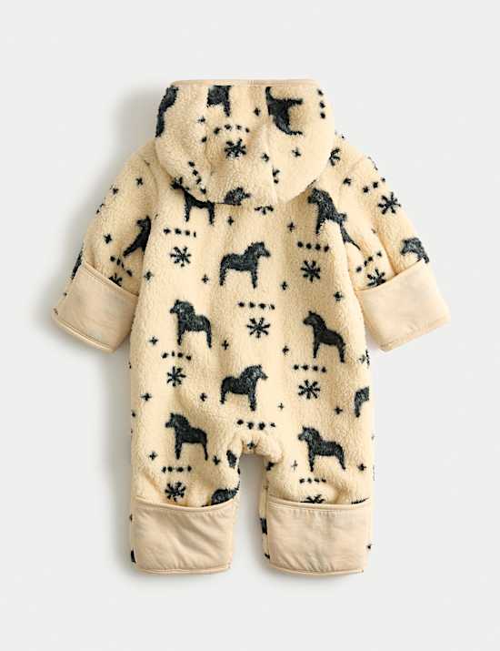 Kojenecká kombinéza z umělé kožešiny s potiskem (0–12 měsíců)