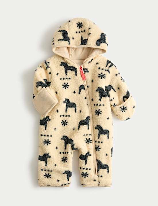 Kojenecká kombinéza z umělé kožešiny s potiskem (0–12 měsíců)