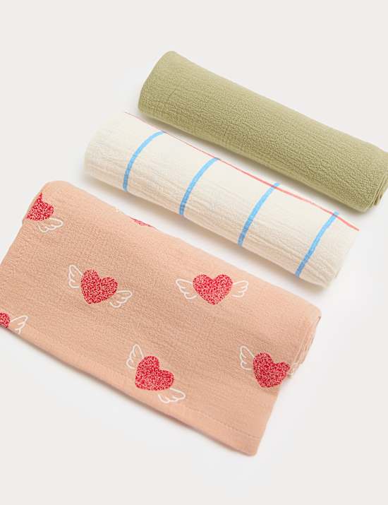 3 Pack Pure Cotton Patterned Muslins
