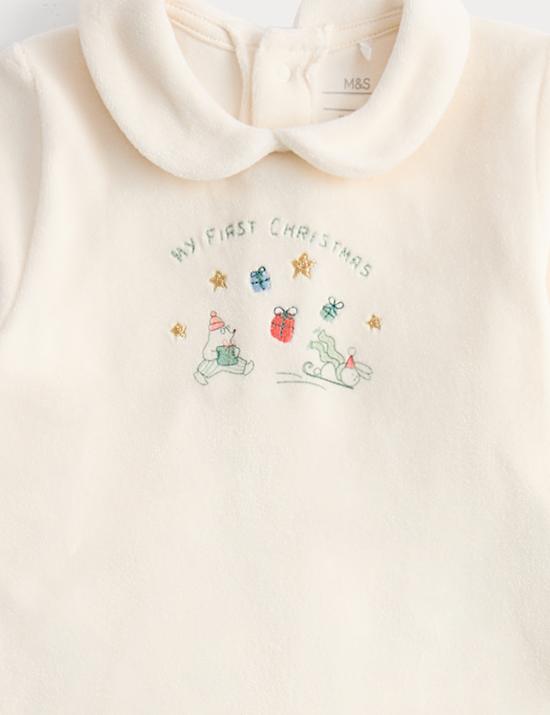 My First Christmas Velour Sleepsuit (0-12 Mths)