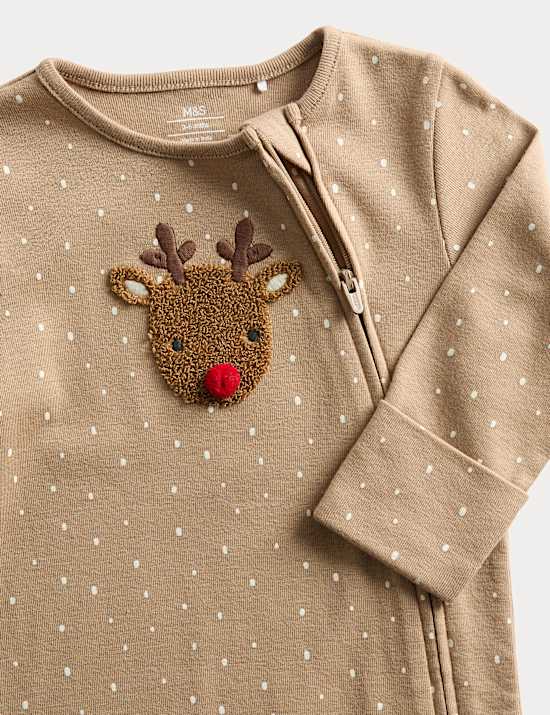 Pure Cotton Novelty Reindeer Sleepsuit (0-12 Mths)