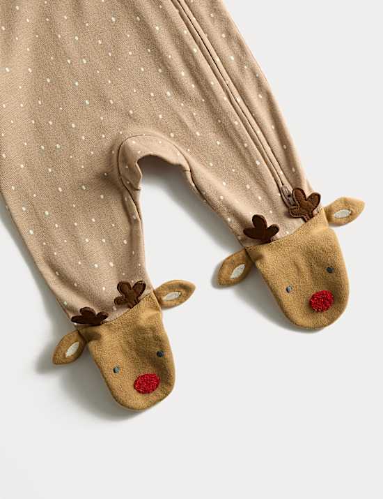 Pure Cotton Novelty Reindeer Sleepsuit (0-12 Mths)