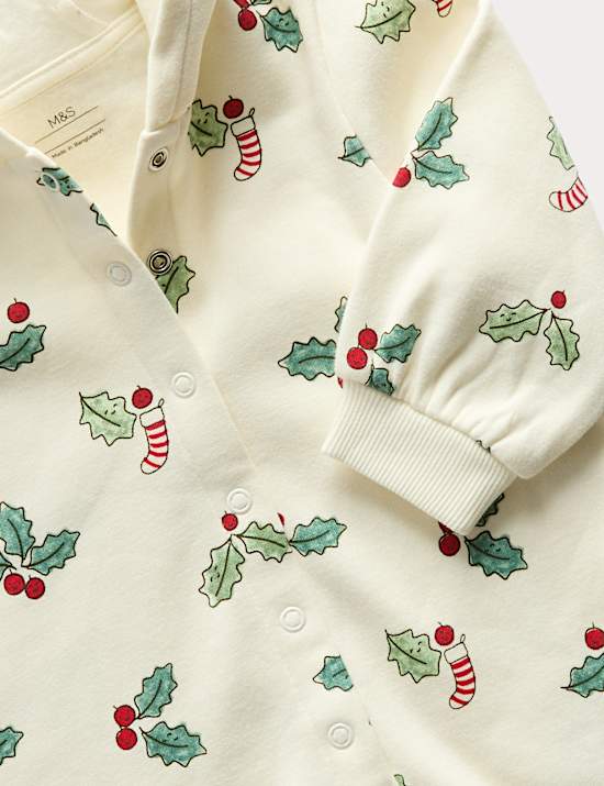 Cotton Rich Novelty Holly Print Hooded All in One (0 Mths-3 Yrs)