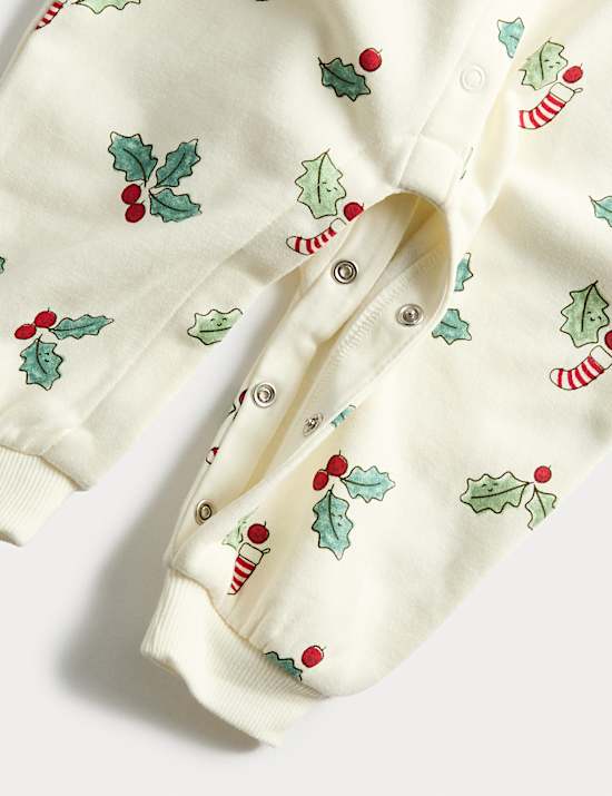 Cotton Rich Novelty Holly Print Hooded All in One (0 Mths-3 Yrs)