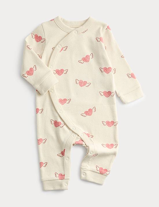 Cotton Rich Heart Print Sleepsuit (0 Mths-3 Yrs)