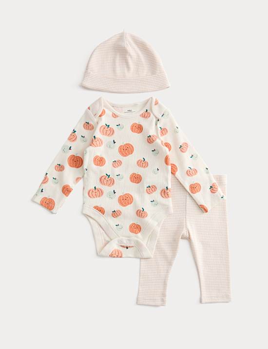 3dílný outfit s vysokým podílem bavlny a motivem dýní, (7 lbs–24 měsíců)