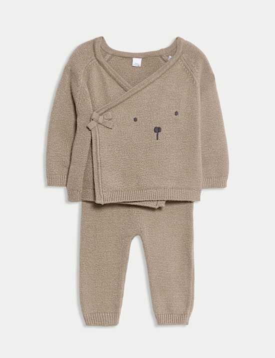 2pc Knitted Bear Wrap Outfit (0-12 Mths)