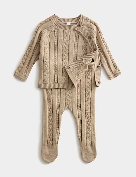 Ensemble 2 pièces pantalon en maille 100 % coton (jusqu’au 12 mois)