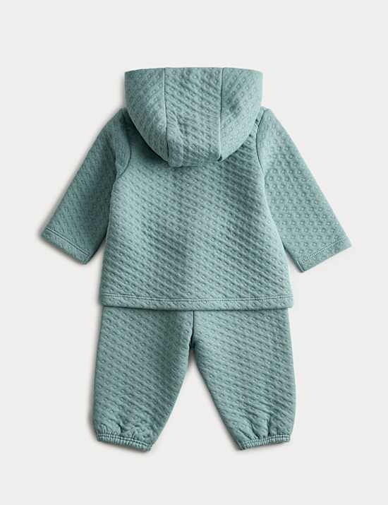 2pc Cotton Rich Quilted Hooded Wrap Outfit (0-12 Mths)