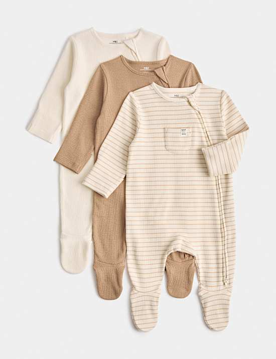 3 Pack Cotton Rich Ribbed Sleepsuits (6&frac12;lbs-3 Yrs)